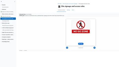 Sign recognition flip card showing a No Go Zone sign