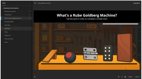 Sequencing activity where learners tap machine parts in order